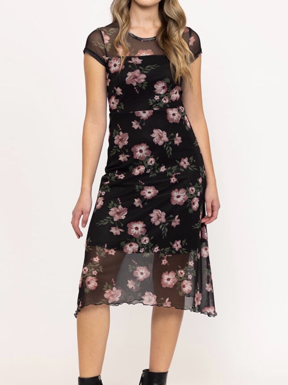 Women's Mesh Floral Midi Dress - Warehouse One NWT